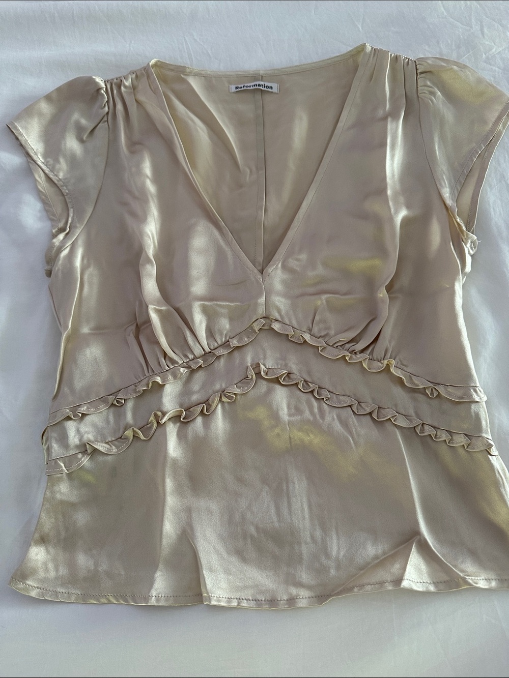 Reformation 100% silk Ruffle V-Neck Blouse